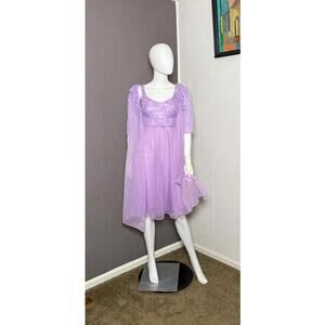 RARE 1950's Lavender Chiffon Peignoir Set from Vanity Fair S/M Nightgown + Robe